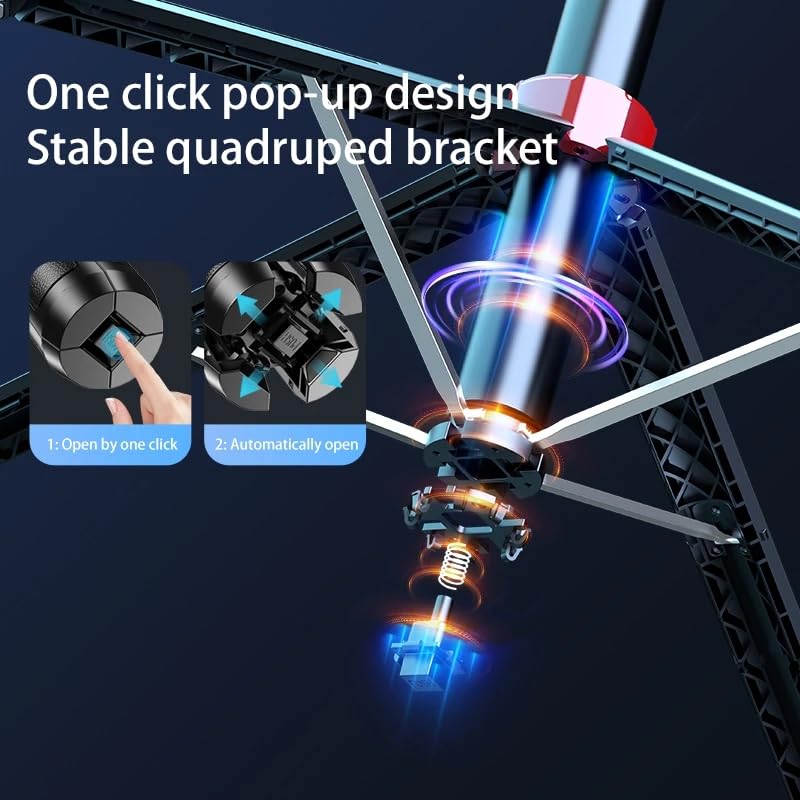 Close-up of the one-click pop-up tripod mechanism