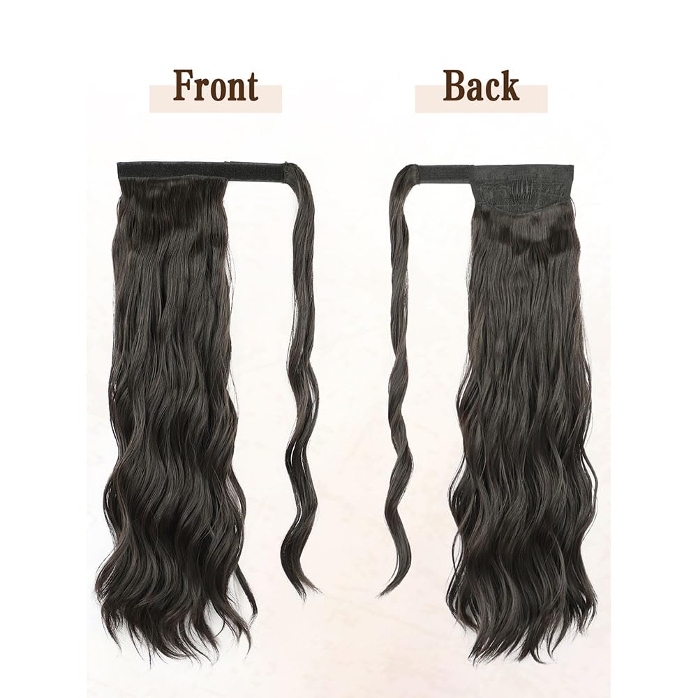 wrap around ponytail extension Clip in Ponytail Hair Extensions Natural Wavy Hairpiece Pony Tail Extension for Women Girls (2# Black - Image 4