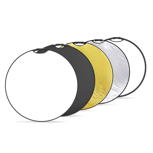 Neewer 5-in-1 Portable Round 43 in/110cm Light Reflector Collapsible Multi-Disc with Single Grip and Bag for Studio Photography Lighting and Outdoor Lighting - Gold/Silver/White/Black/Translucent