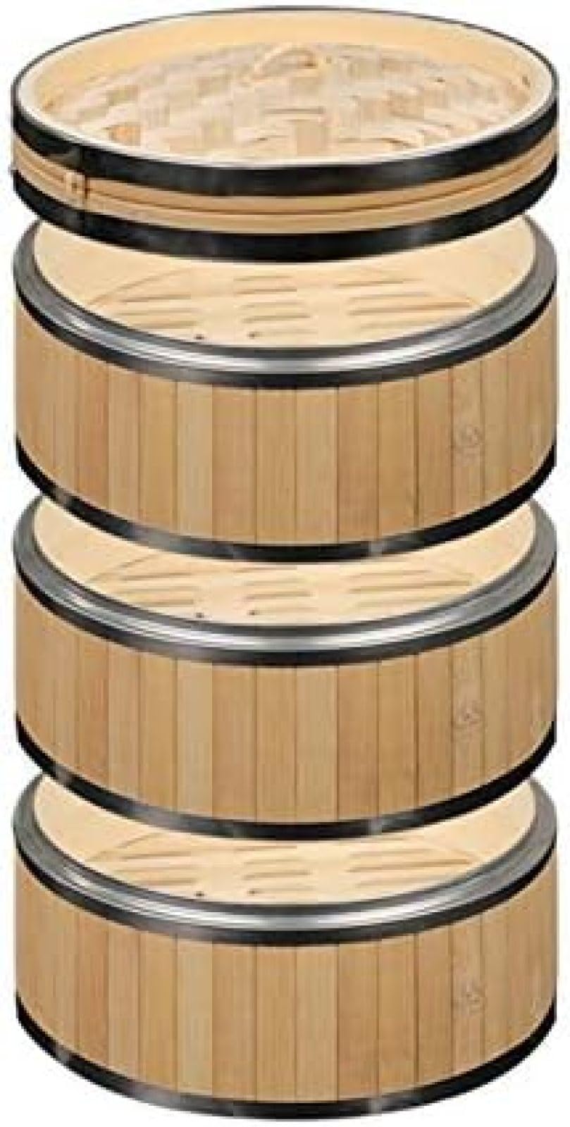 Vaporera De Bambú, Cesta De Vapor Dim Sum, Vaporeras De Comida China De 3 Niveles para Arroz, Albóndigas, Verduras, Carne Y Pescado, Reutilizable, Fácil De Limpiar,24CM