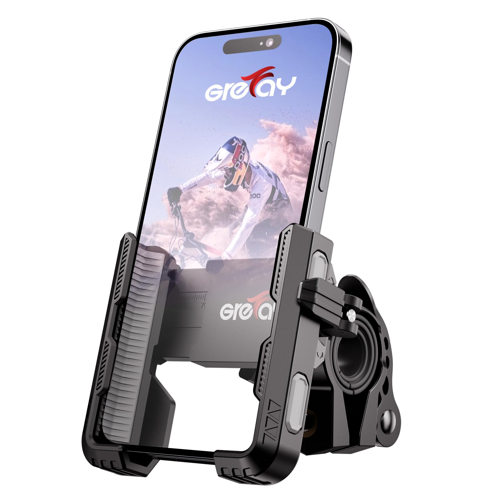 Grefay Support Téléphone Vélo 【Démontage Rapide 1S】 Support Téléphone Moto Support Téléphone Guidon pour Vélo de Route Scooter pour Smartphone de 4,5 à 7,0" (Gris)