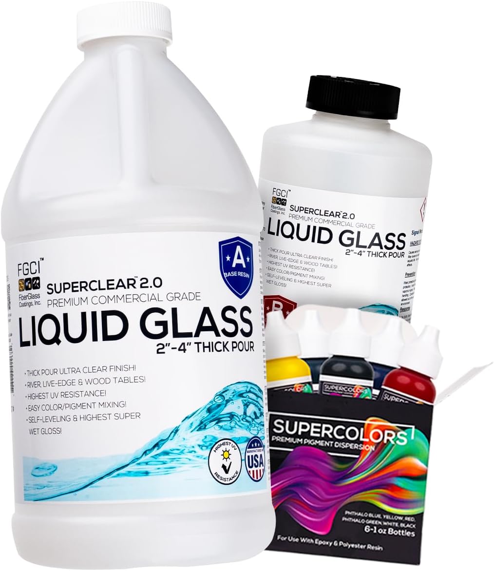 Deep Pour Epoxy Resin Liquid Glass 0.75 Gallon Kit, 2-4 inch Super Clear Flow Casting Resin Kit, High Temp Heat UV Resistant, Bubble Free Food Grade Safe Low Viscosity Cast + Resin Pigment Pack
