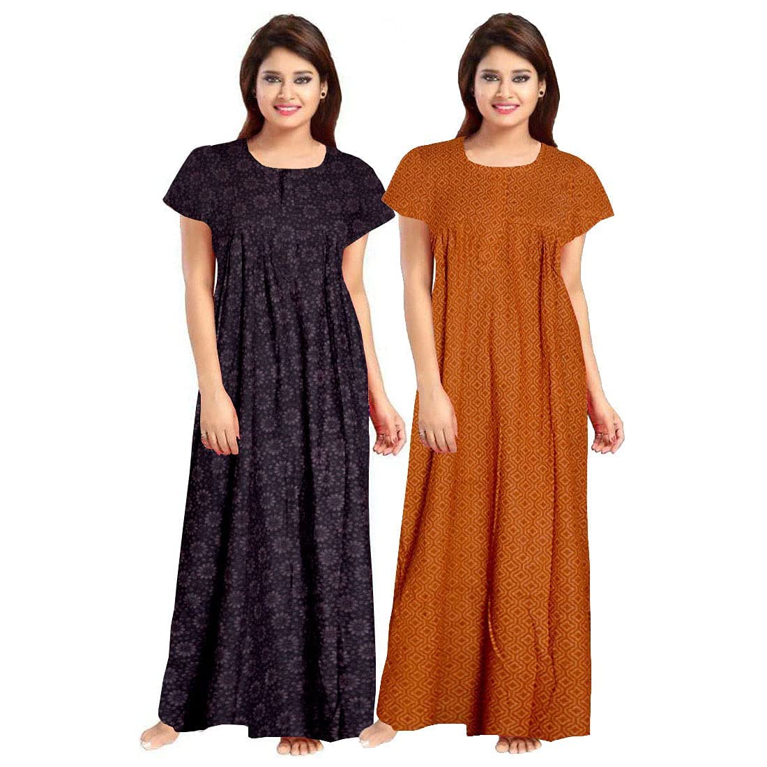 yukata Nighty for Women Cotton Printed Maxi Gown Ankle Length Nighty Night Dress Gown for Women Maxi - Free Size (Pack of 2)-picture-54