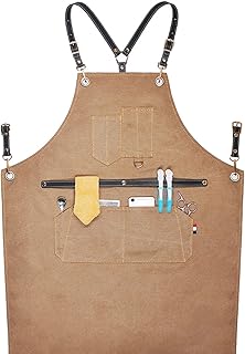fayengan Delantal de Lona para Cocina, Delantal Ajustable con Bolsillos para Mujeres Hombres Diseño de la Cruz Trasera para Hornear, Restaurante, Jardinería, Barbacoa (Color : Brown, Size : XL)