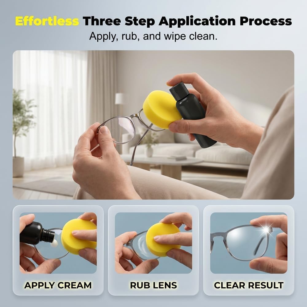 Eyeglass Scratch Remover,Eyeglass Lens Cleaning Spray for Eyeglasses & Sunglasses, Minimize Fine Lens Marks, Household Lens Cleaner for Clear Lens View