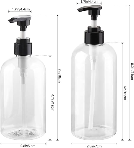 Miniatura 2 de Dispensador de botellas de plástico vacío, paquete de 2 botellas de bomba recargables transparentes para champú, jabón líquido, aceite de masaje,