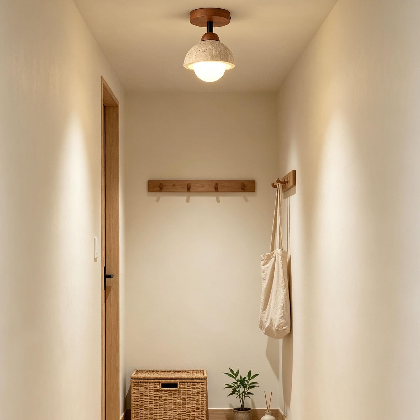 Moderne nordische Deckenleuchte aus gelbem Travertinholz und Marmor