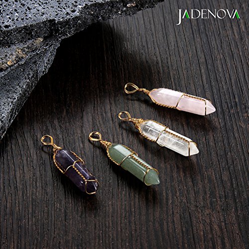 Jadenova Full Wire Wrapped Energy Healing Crystal Gemstone Pendant Necklace 18 Inches Stainless Steel Chain（Natural Clear White Quartz） #TOP5