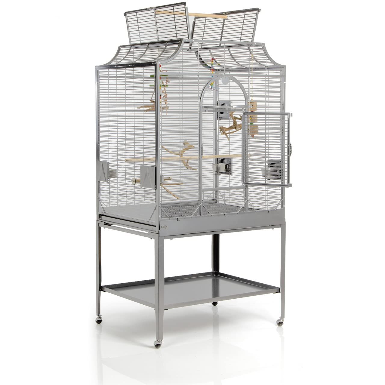 Montana Cages | Premium Vogelkäfig Madeira III großer Vogelkäfig für Sittiche, inkl. Anflugklappe, Freisitz, 4 Edelstahlnäpfe, AVILON Pulverbeschichtung, Platinum Edition, ca. 90 x 70 x 170cm