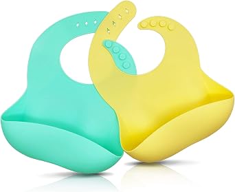Silicone Baby Bib Set of 2, BPA Free Waterproof Soft Durable Adjustable Silicone Bib for Babies & Toddlers Lime Green/Turquoise, Lime Green/Turquoise, 3 months above, lime green/turquoise