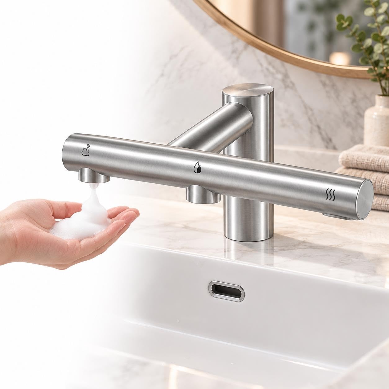 Rubinetto Asciuga Mani Automatico, Lavaggio Rapido 3 In 1