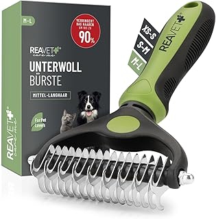 ReaVET Hundebürste & Katzenbürste Unterwollbürste für Langhaar I Große Rassen I Entfernt Unterwolle & Verfilzungen I mit Massageffekt & Deckhaarschutz I Fellbürste für Hunde, Katzen