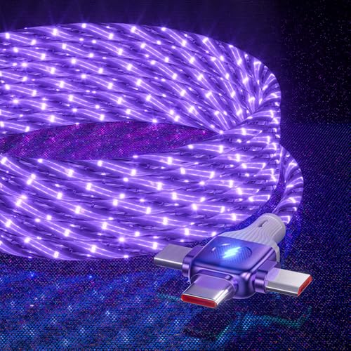 Image of IHAO Multi Ports Starry Light-Up USB Cable USBC MicroUSB Connectors Durable Fast Charging Cables Visible Current Flow for Almost All Device-6in1 Star Purple