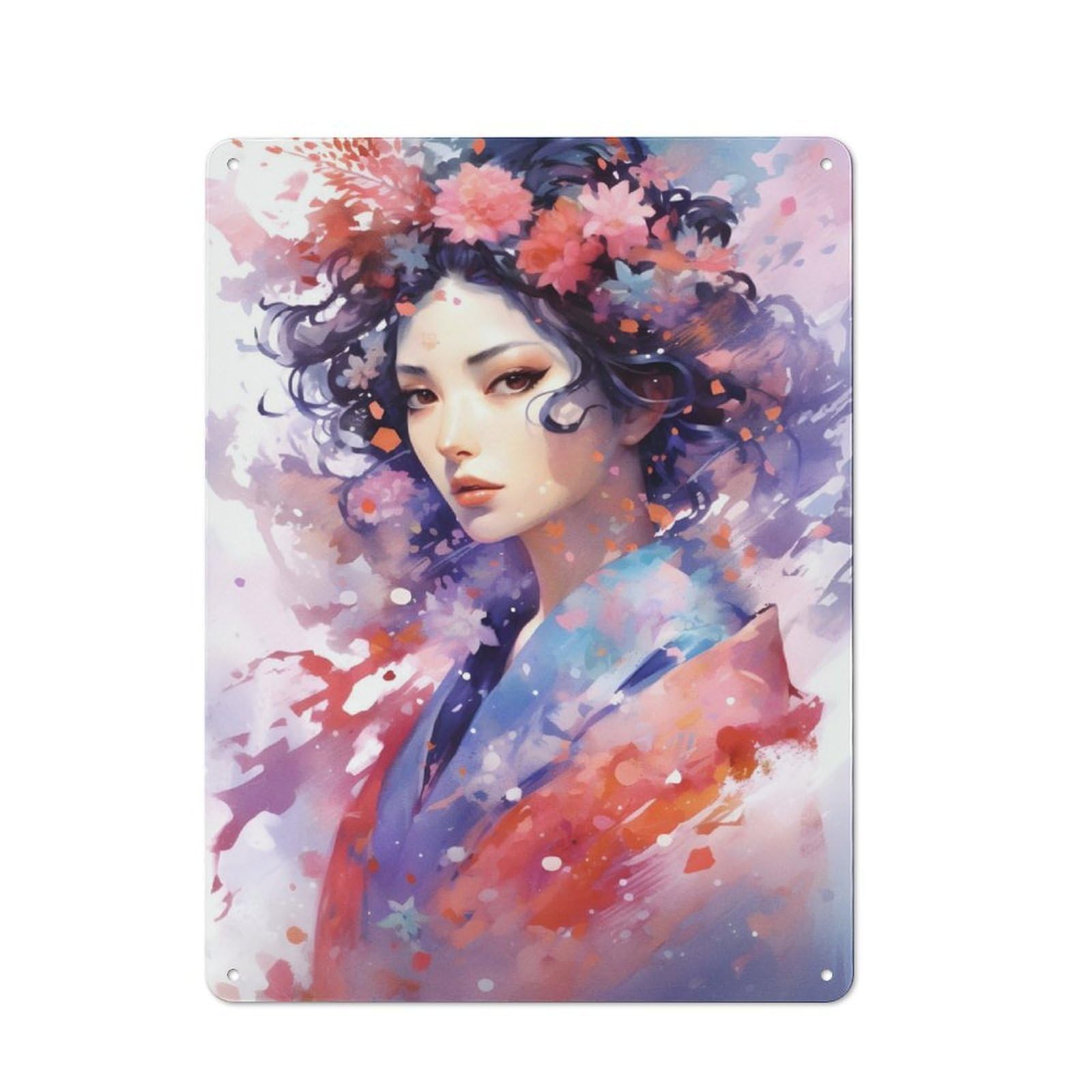 Geisha Flowers Printed Tin Plaque for Seasonal Kitchen, Dining Room Or Entrance, Festive Gift for Home Decor Lovers, 40x30cm