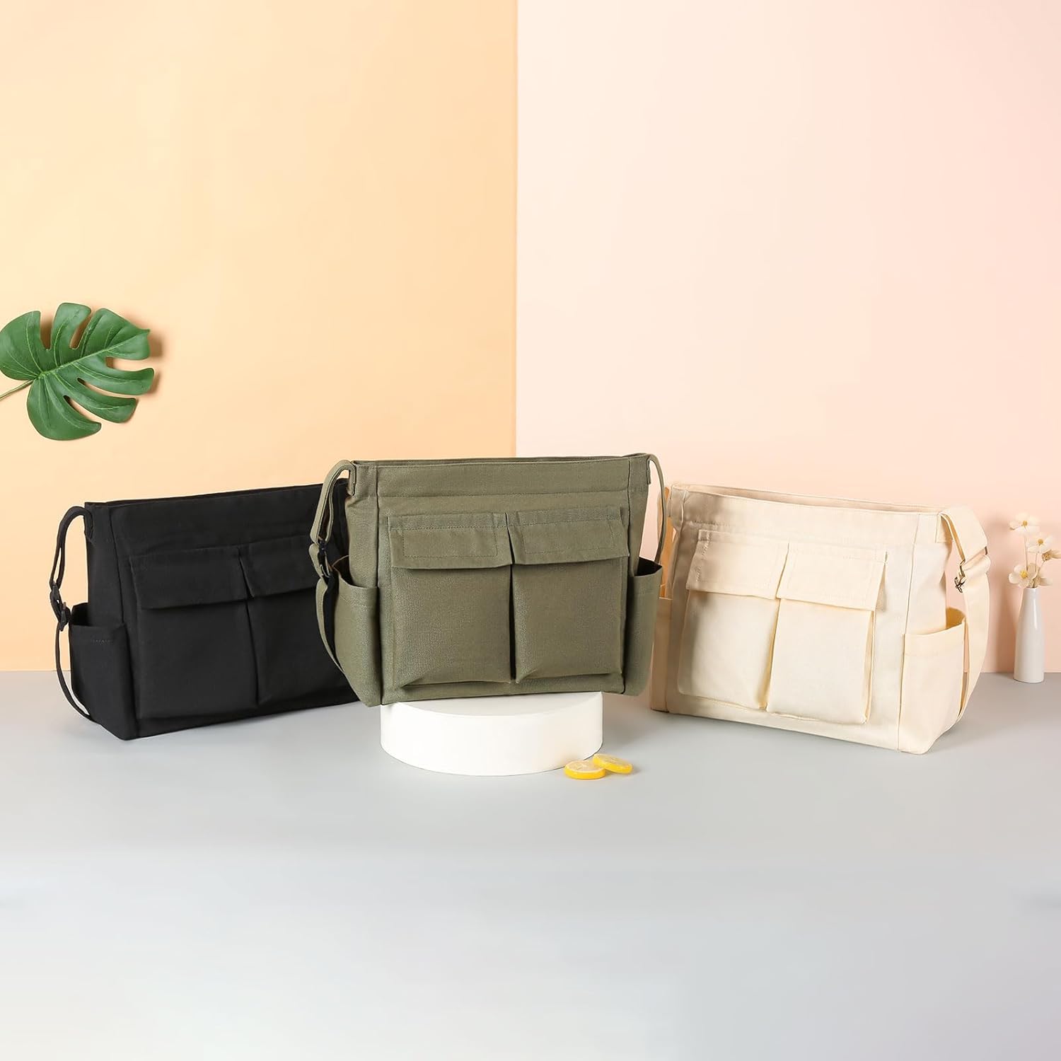 Canvas Tote Bag for Women Casual Hobo Crossbody Shoulder Bag Large Purse Messenger Bag with Zipper Travel Work - Image 2