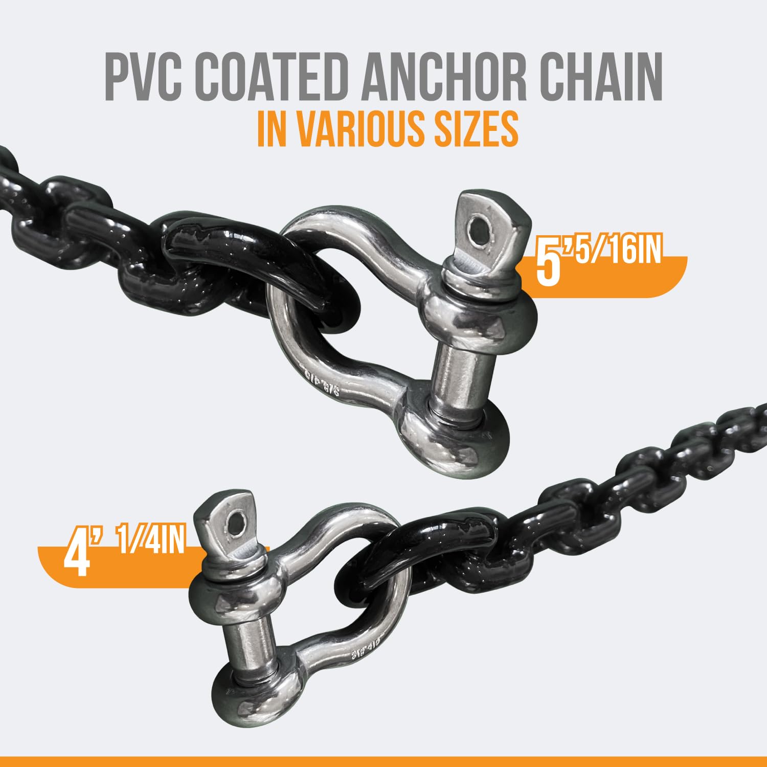 Anchor-Man PVC Coated Anchor Chain, Heavy Duty Anchor Chains for Boats, Durable Corrosion Resistant Boat Anchor Chain for Secure Marine Anchoring (4ft 1/4in) - Black