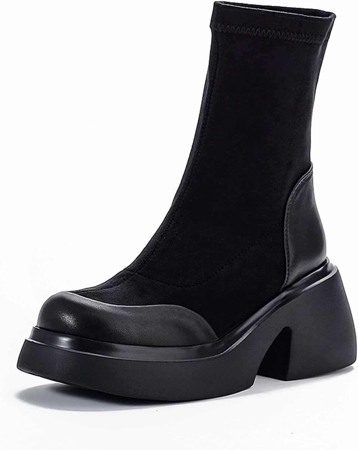 Women's Faux Suede Chunky Heels Elastic Sock Boots Fashion Platform Round Toe Non-slip Y2K Slip On Chelsea Ankle Boots