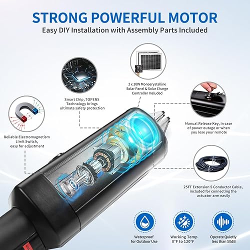 Miniatura 4 de TOPENS AD5S - Kit de abridor automático de puertas de servicio medio, operador solar de doble puerta para puertas batientes dobles de hasta 16 pies