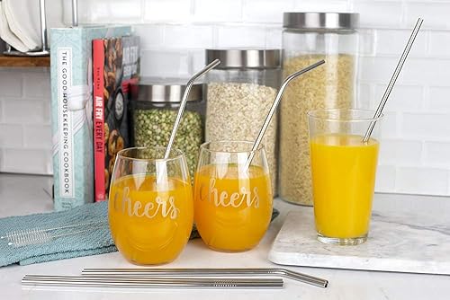 Miniatura 4 de Home Basics 10 popotes reutilizables de acero inoxidable con 2 cepillos de limpieza, color plateado