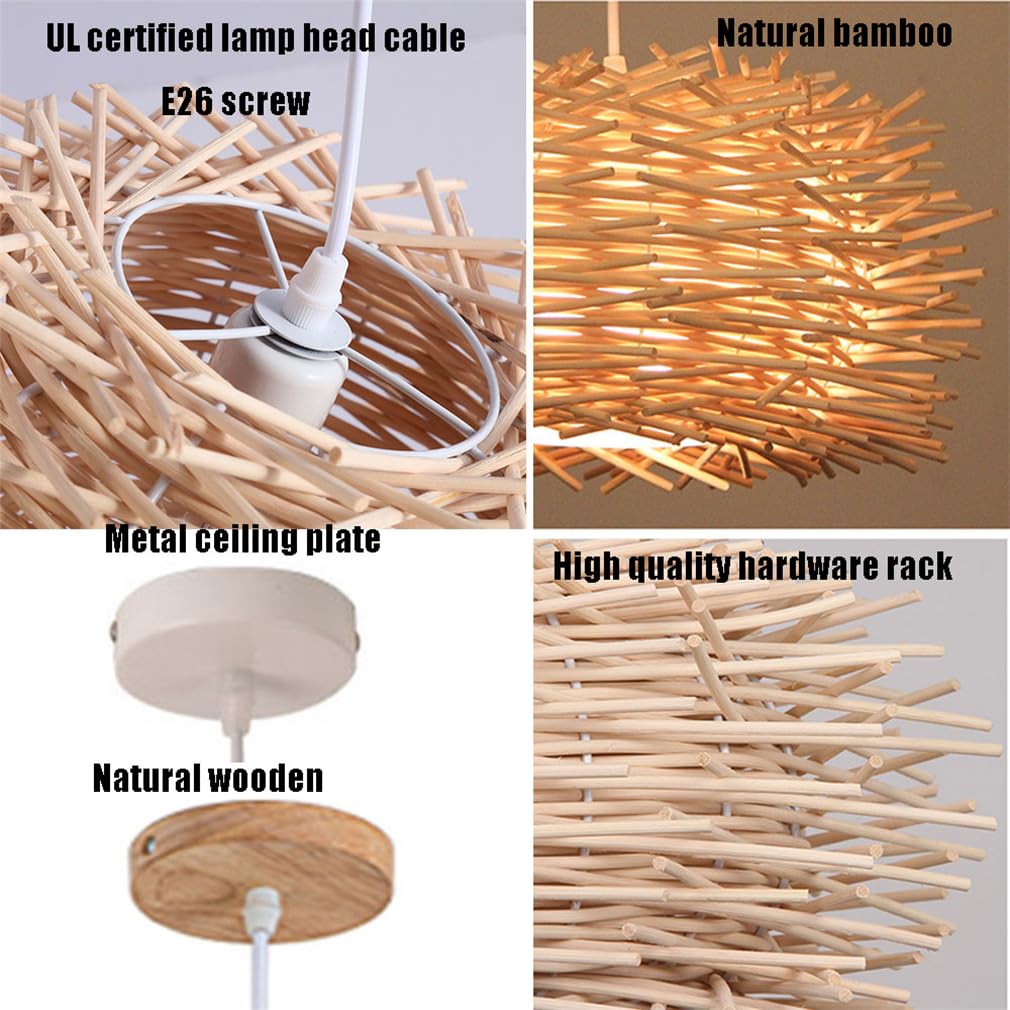 Lampadari A Nido D'uccello in bambù, Rattan, Materiale Naturale, Vimini, bambù Intrecciato, Lampada A Sospensione per B&B/Isola, Lampade in Rattan, Facile da Installare, Lampada in bambù