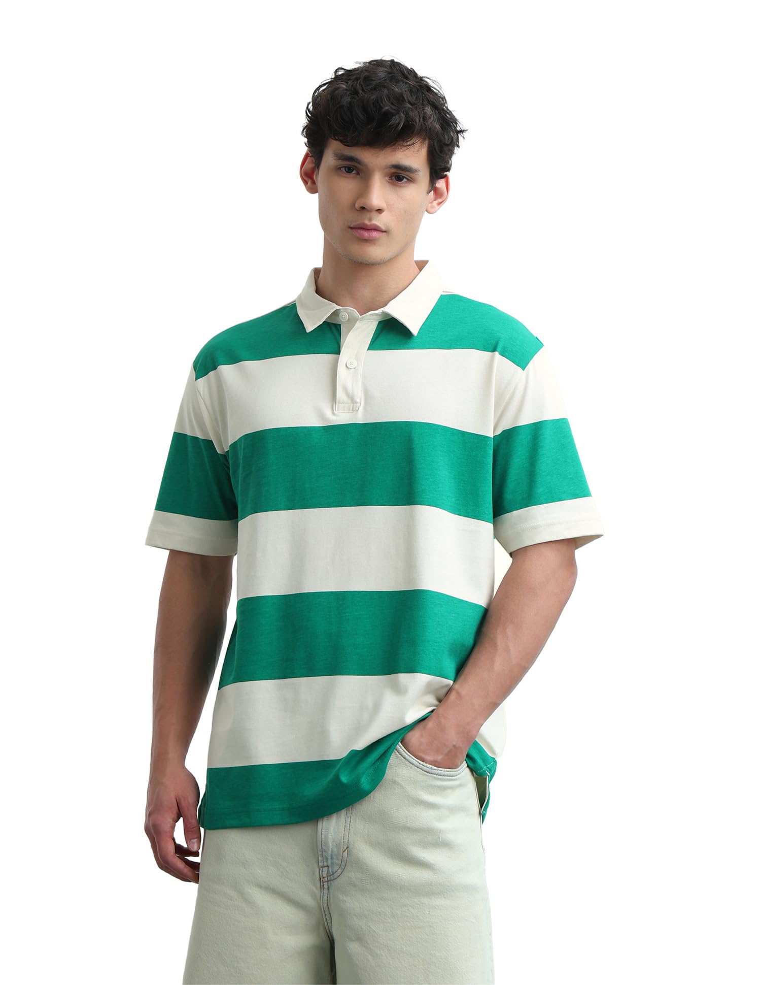 Men's Relaxed Fit Polo T-Shirt | Striped Pattern-image-26