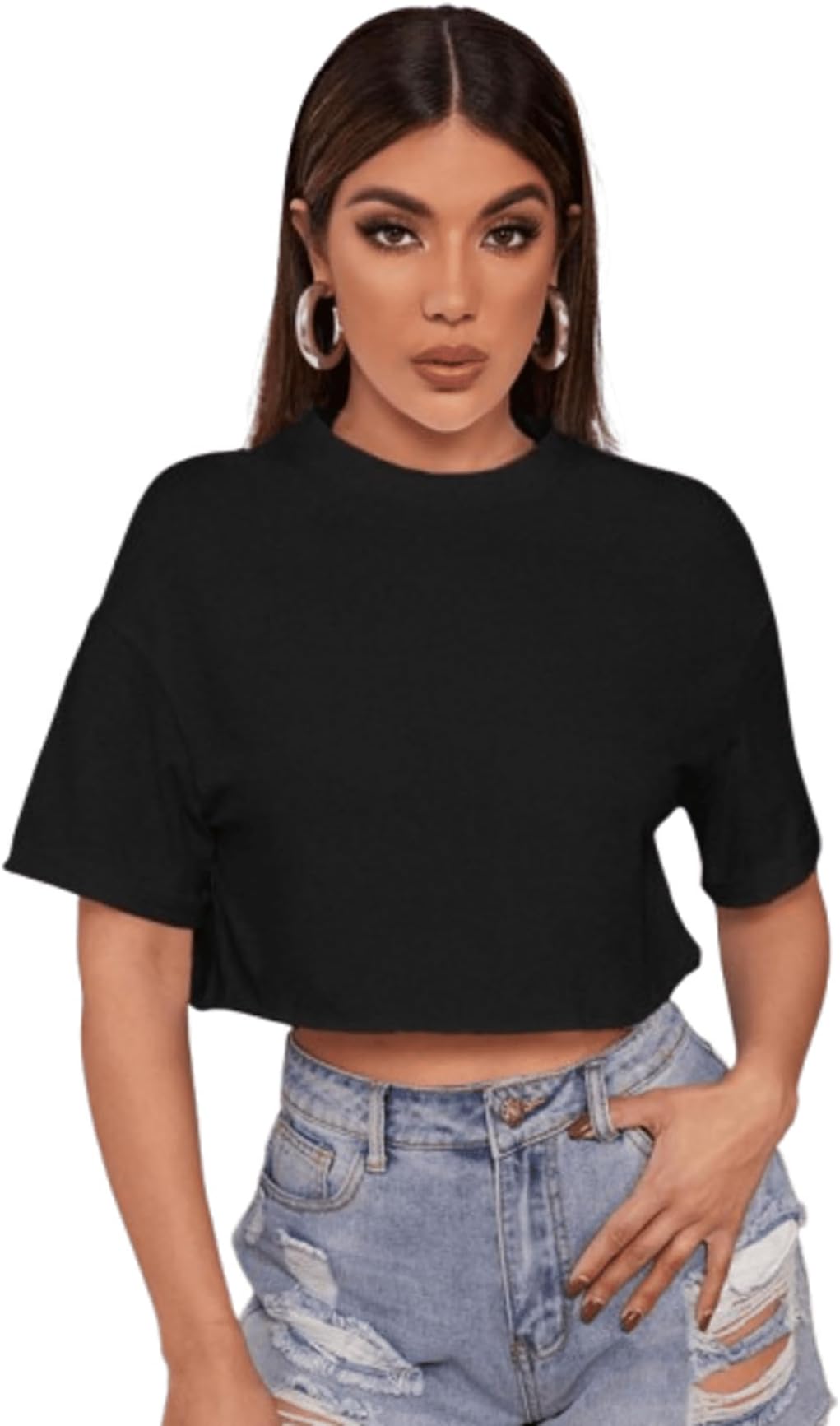 Solid Basic Oversized Relax Fit Crop Top/T-Shirt for Women's & Girls'