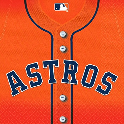 amscan Licensed MLB Houston Astros Party Luncheon Party Napkins Tableware, Paper, 6" x 6", Pack of 36