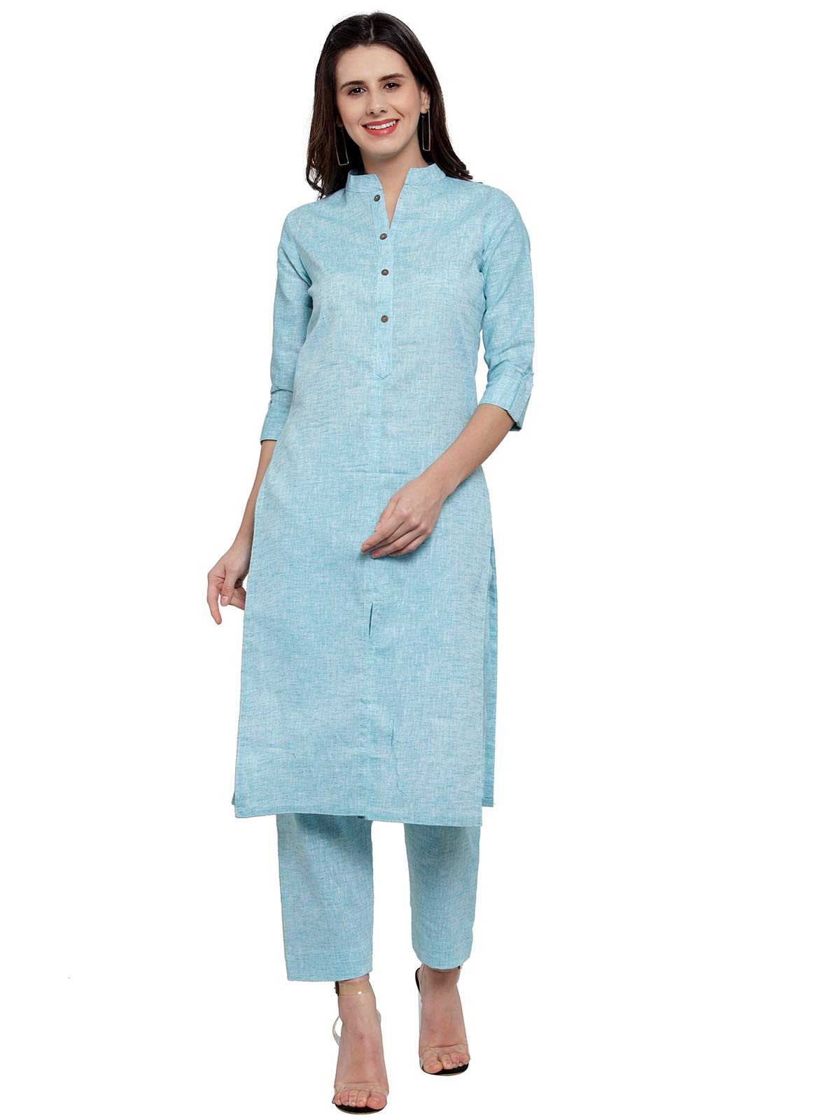 sayesha Sky Blue Collar Cotton Kurti with Culotte-picture-17