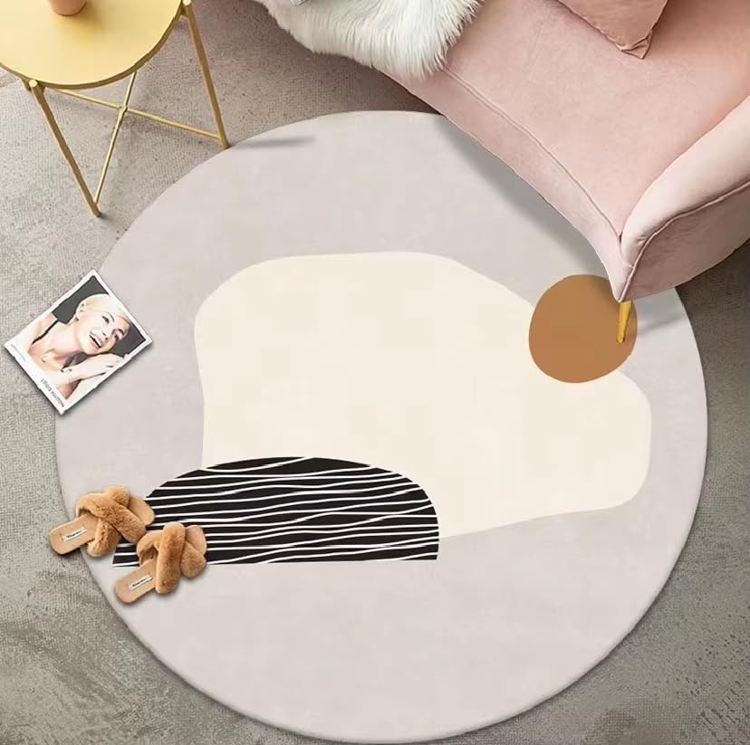 Tapis rond géométrique antidérapant doux à poils courts