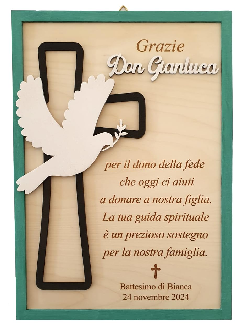 Quadro sacro di ringraziamento per Battesimo, Comunione o Cresima, idea regalo personalizzata per prete o catechista