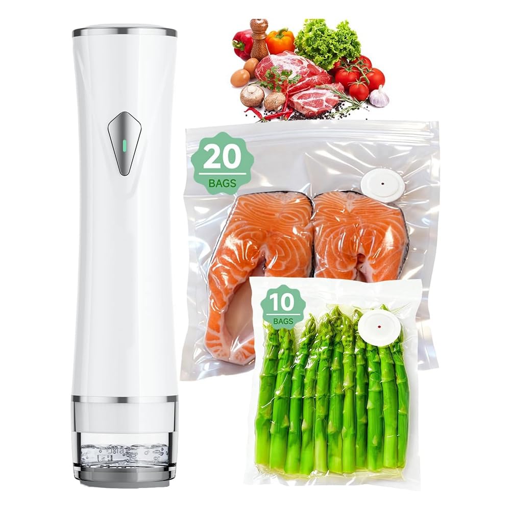 Hndhbfgrt Compact Portable Wireless Vacuum Sealer for Food with 30 Reusable Bags, Powerful Handheld Machine Design