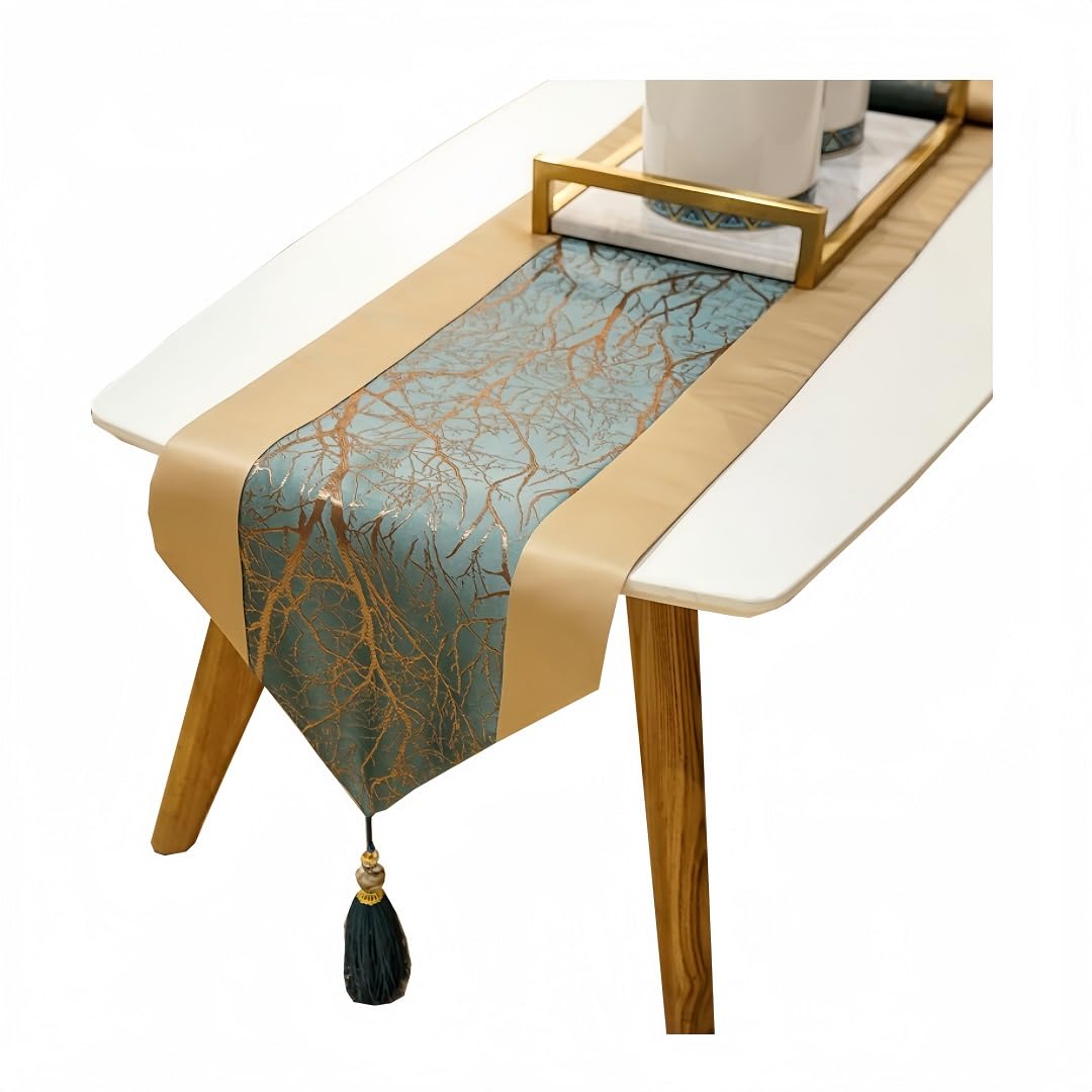 Chemin de table vert 33x210 cm avec motif arbre pour nappe de salon et réception