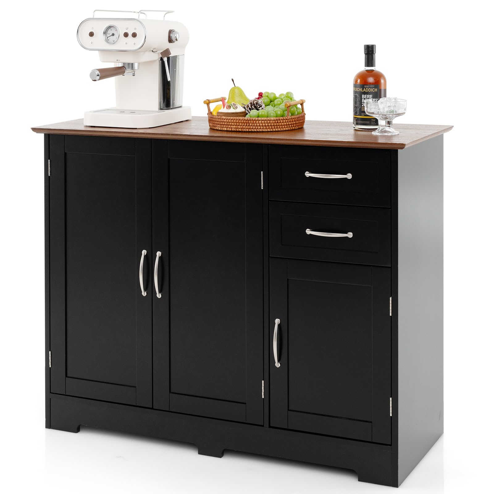 COSTWAY Sideboard, Küchenschrank mit Arbeitsplatte 100 x 40cm, Buffetschrank mit Türen & Schubladen & verstellbaren Ablagen, Kücheninsel für Küche, Esszimmer (Schwarz) Küche, Haushalt & Wohnen