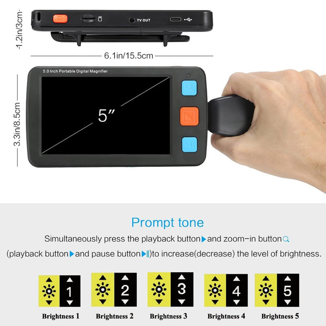 Lupa digital portátil de 5 pulgadas, ayuda de lectura electrónica, pantalla LCD, zoom 4-32X, modo multicolor
