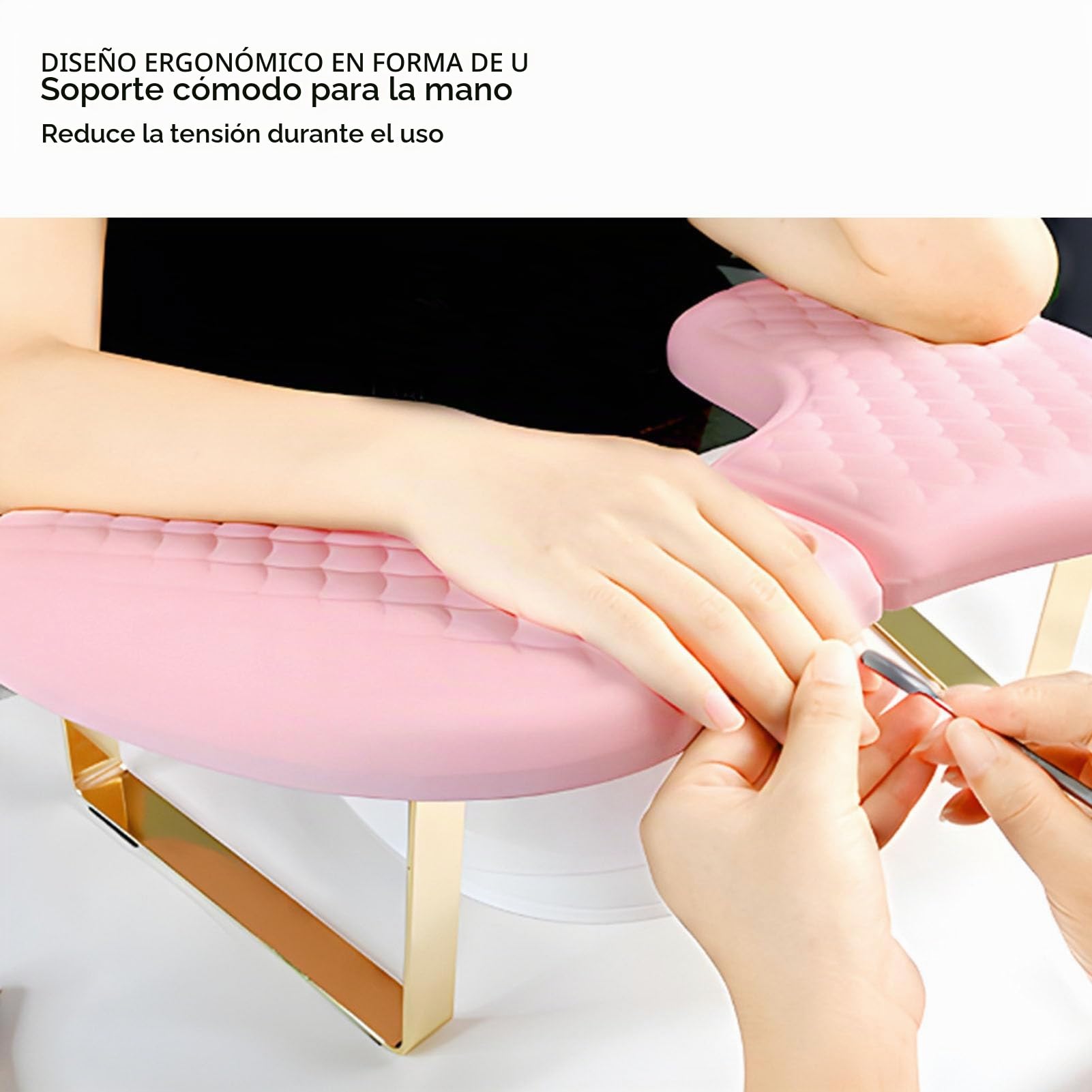 ZJchao Reposabrazos para Uñas para Manicura Nail Tech, Reposamanos en Forma de U, Diseño Ergonómico, Desmontable, Plegable con Material de PU Suave para Salón, Hogar, Viajes (Rosado)