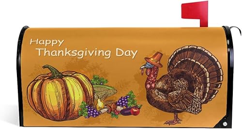 ZZKKO Divertidas fundas magnéticas para buzón de comida de Acción de Gracias, pavo y otoño, cosecha de otoño, patrón colorido de temporada,