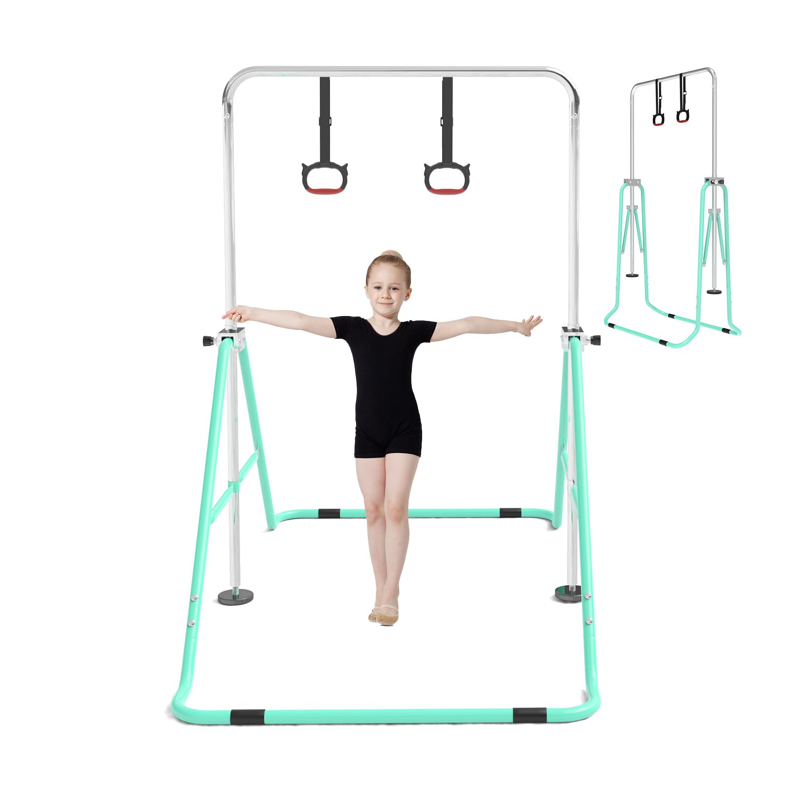 Barra de Gimnasia para Niños, Altura Ajustable y Plegable – con Anillos, Barra Horizontal para Interior, Equipo de Entrenamiento en Casa para Niñas y Niños