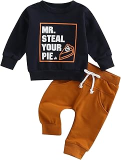 Infant Baby Boy Fall Winter Outfits Long Sleeve Letter Print/Cow Sweatshirt Top Solid Color Pants Set 2PCS Baby Clothes Set