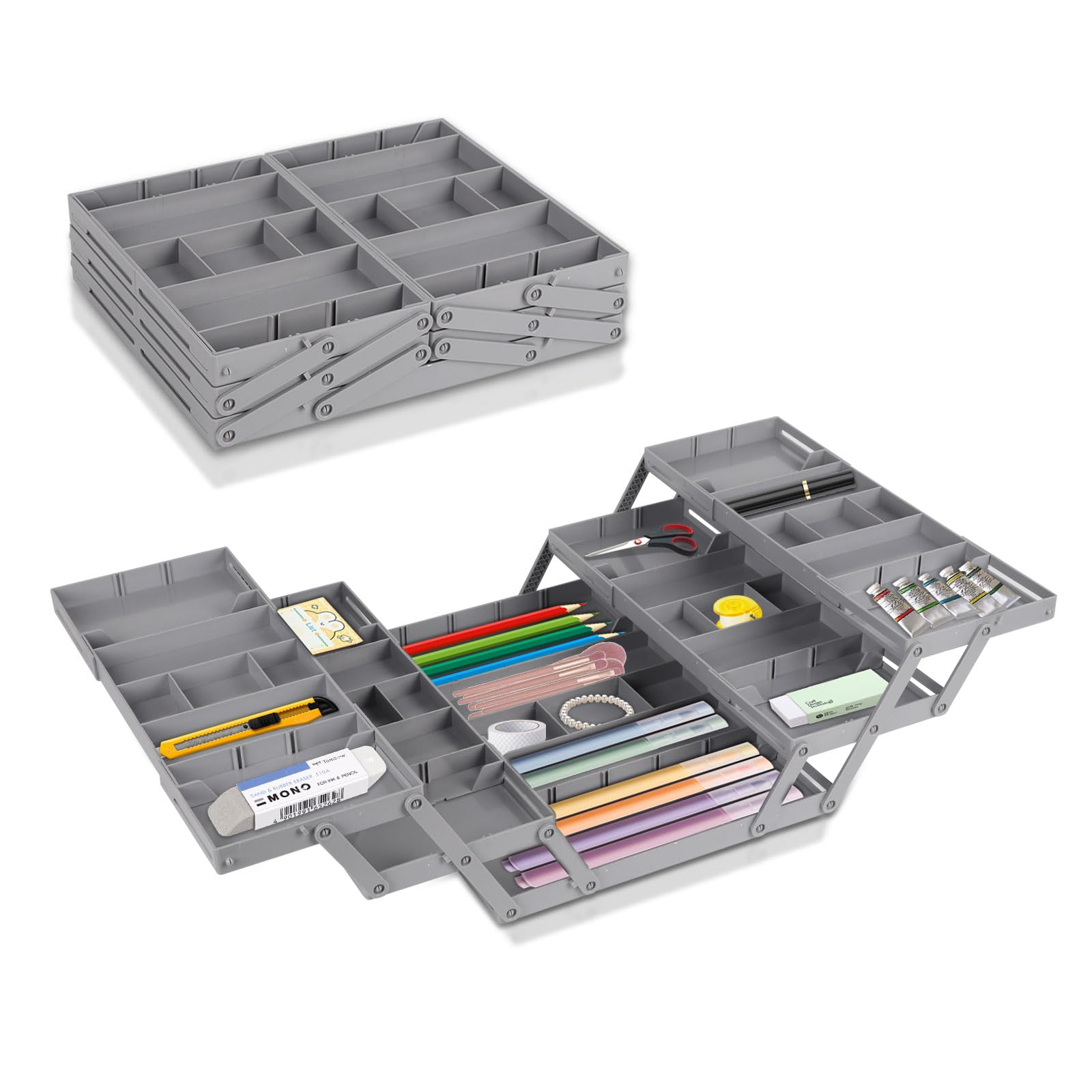 Organizador de Cajones de 3 Niveles, Cajón de Almacenamiento Extensible Bandejas Organizadoras de Cajones Extensibles Ajustables para Cubiertos, Cosméticos, Cajones de Oficina (Fila Doble)
