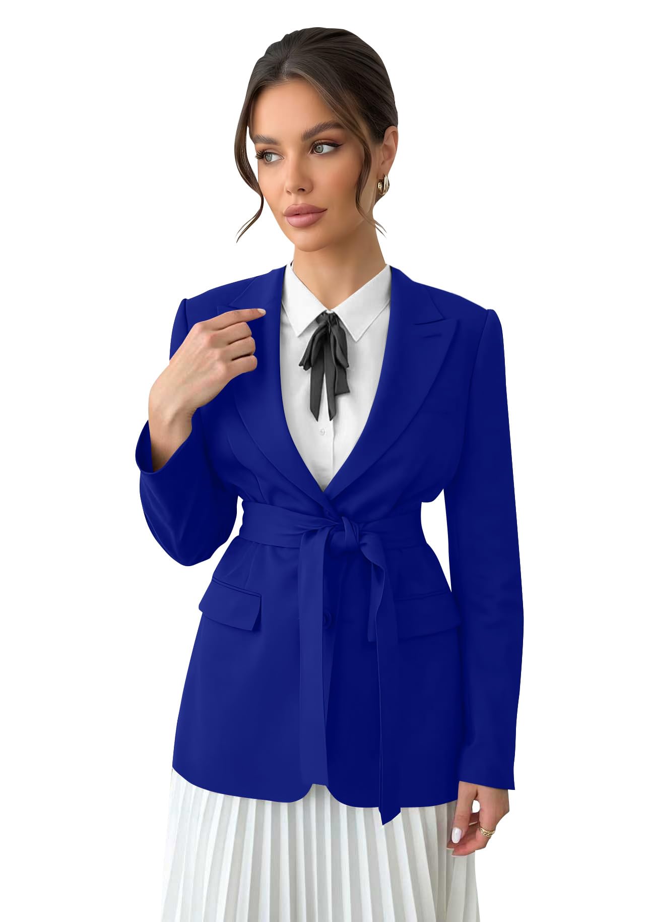 Women Blazer for Business Formal Slim Fit Jacket with Belt Peak Lapel Casual Sport Coat Tuxedo Prom Blazer