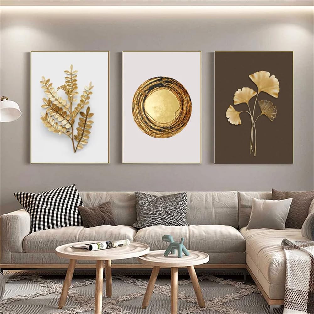 WUHBCZ Canvas Paints-Nordic Abstract Poster Golden Leaf Flower Wall Canvas Painting Modern Art Picture Pictures For Living Kitchen Room Home Decor-60 * 80cm/3PCS (No Frame)