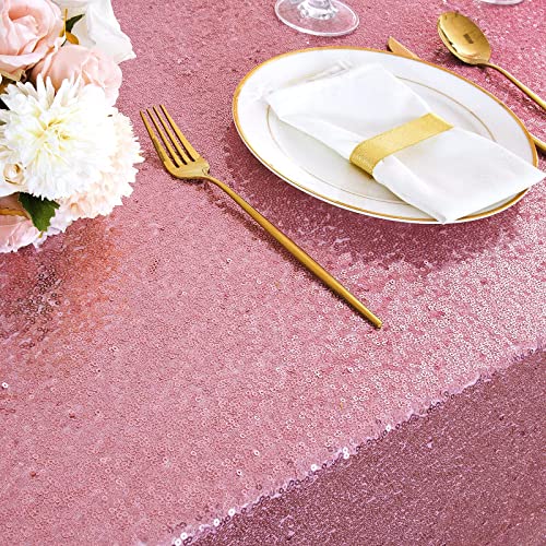 Image of B-COOL Sequined Tablecloth Sparkly Party Decoration Fuchsia Pink - Rectangle Table Cloths for Birthday Baby Bridal Shower Prom Exhibition 90x90 Inch