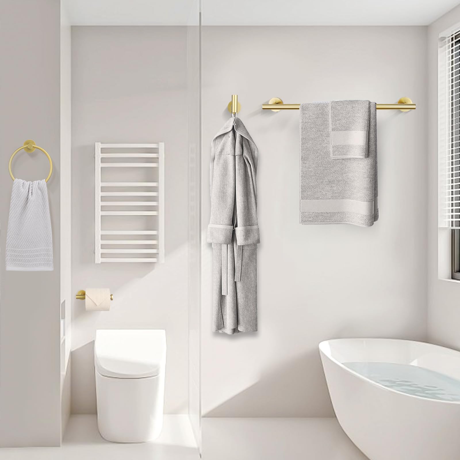 YACVCL Juego de 10 piezas de accesorios de baño dorados, soporte para toallas de baño de 27.5 pulgadas, acero inoxidable SUS304, toallero para montaje en pared, barras de toalla para baño, barra de