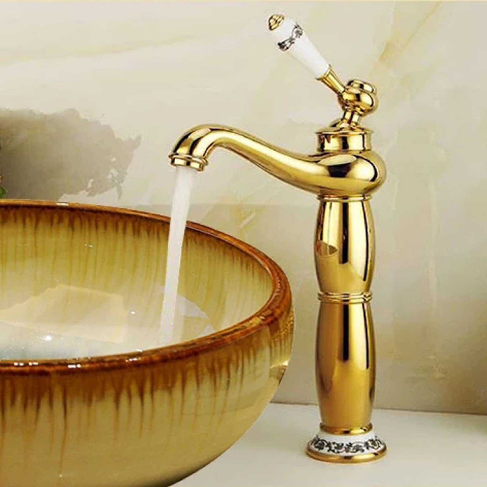 Grifo de Lavabo Vintage Dorado para baño, Grifo Monomando para Agua fría y Caliente, Grifo de tocador de latón Antiguo, Alto (Alto) LWX