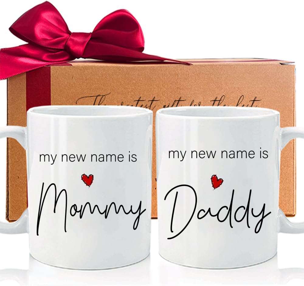 New Parents Pregnancy Announcement, First Time Mommy Daddy to Be Mug Set Gifts, Gifts for to Be New Name is Mommy Daddy, New Parents Mothers Day Mug Gifts-185(a)