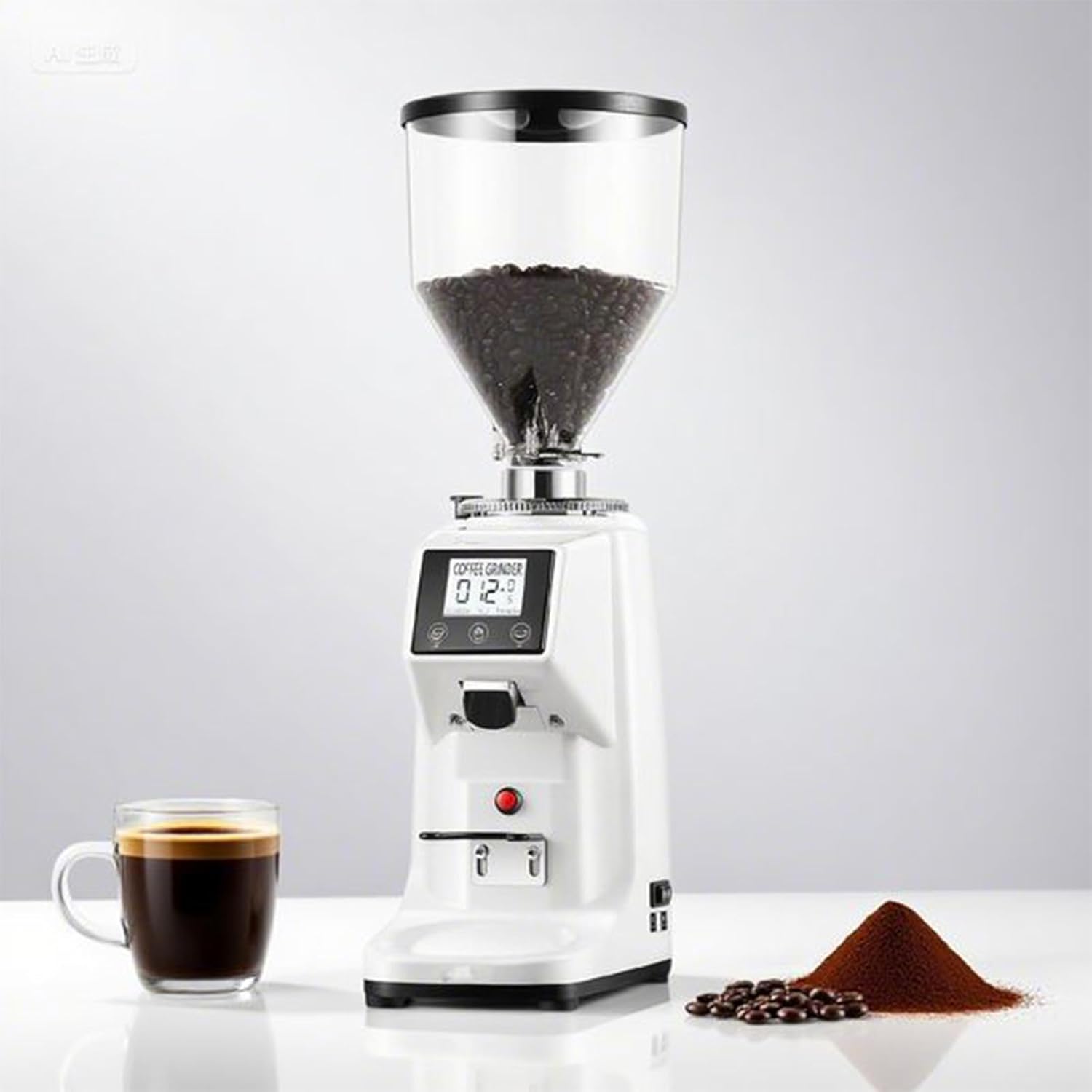 Commercial Coffee Grinder with 60mm Flat Burr Anti-Flying Grounds Outlet Lotus Hopper 19 Stepless Settings Electric Coffee Grinders with Smart Touchscreen for Cafés Restaurants,White