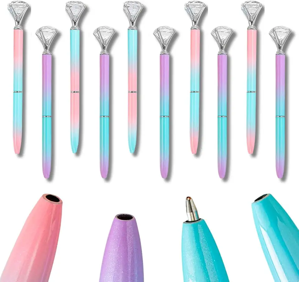 Kit com 12 Canetas Esferográficas Luxo | Design com Pedra Decorativa em Formato diamante, cores Pastel Brilhante, Tinta Preta, Ideal para Presentes, Escritório, Escola, Scrapbook e Bullet Journal