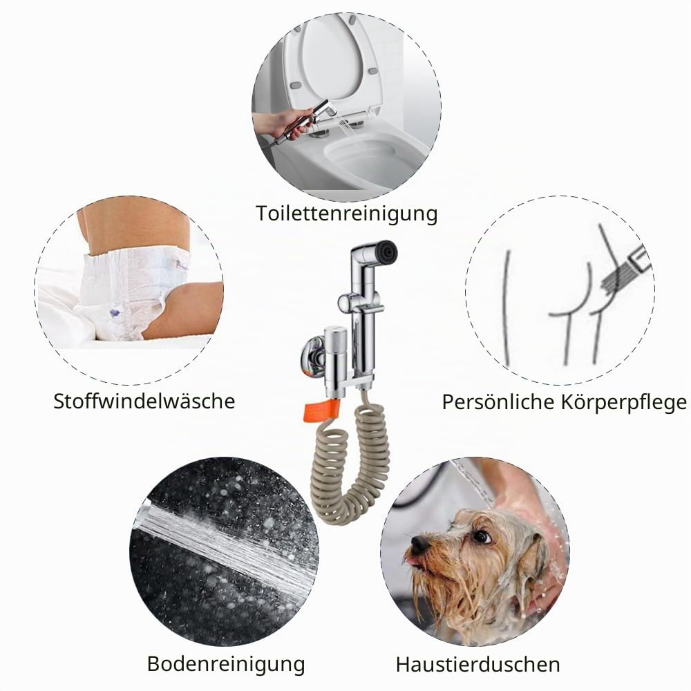 Bidet Handbrause Set für die Toilette, Bidet Handbrause mit Dual Modus, Bidet Handbrause Set- mit verchromtem ABS Shattaf Sprayer, Messing G1/2" Winkelventil und 2.2m TPU Schlauch