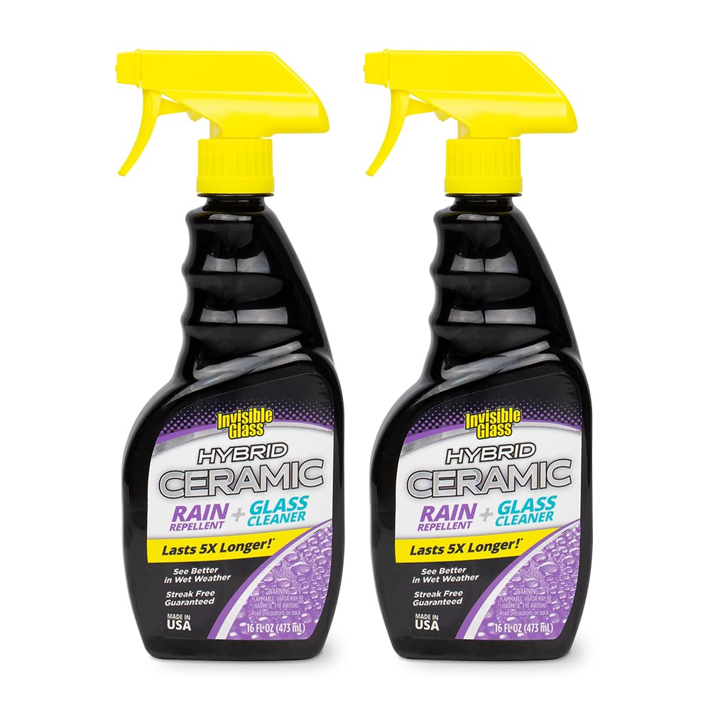Invisible Glass 92183-2PK Hybrid Ceramic Rain Repellent and Glass Cleaner Cleans and Protects Car Windows and Windshields with Long-Lasting