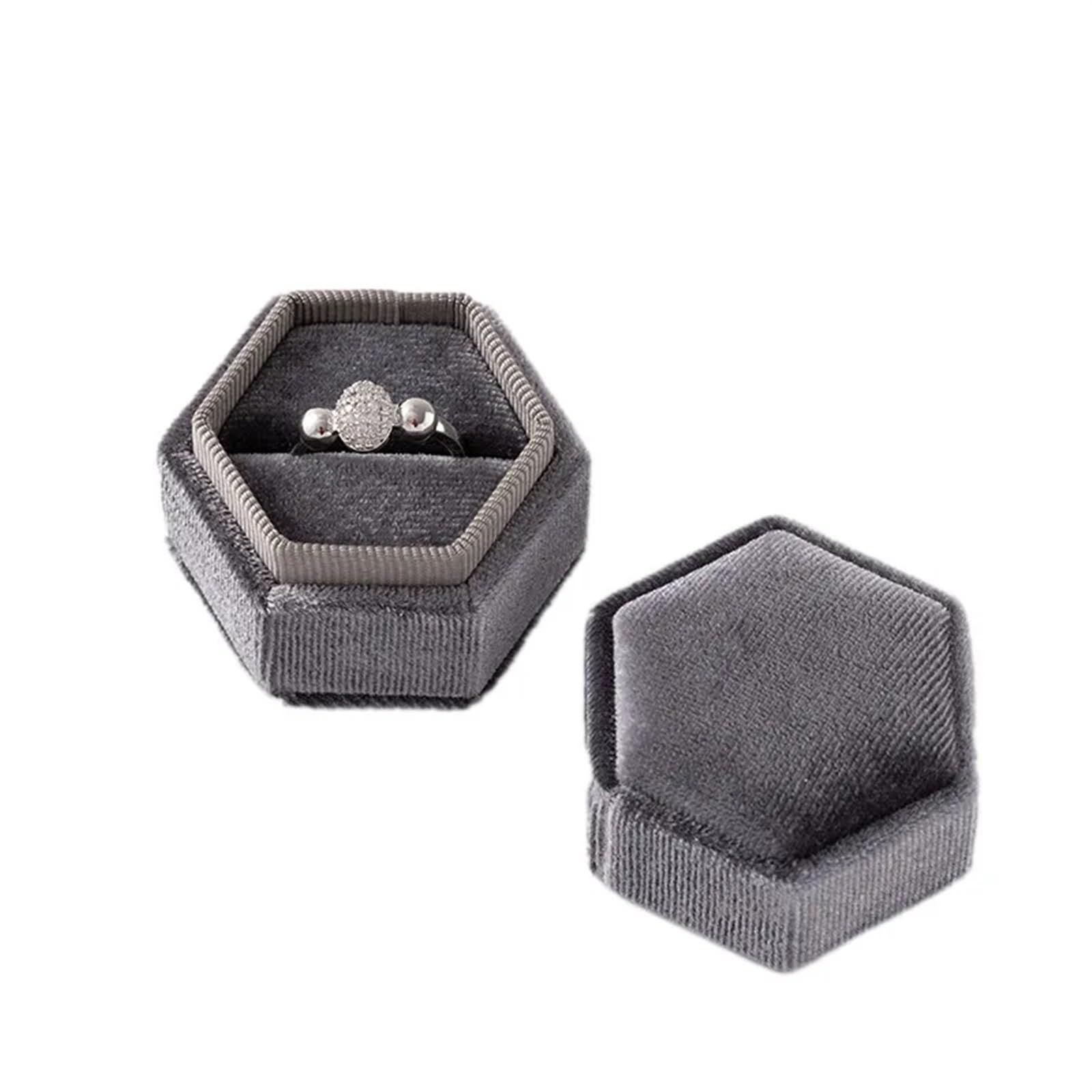 JFNKLFG Square Engagement Velvet Earring Ring Packaging Box Jewelry Organizer Valentine Day Case Display Storage for Proposal, Wedding(Grey)